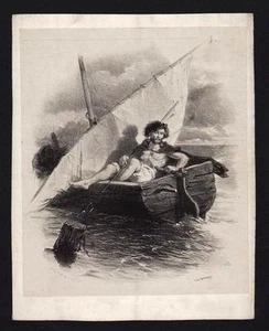 Lithographie originale de CELESTIN NANTEUIL 19eme LA PECHE DANS L ANTIQUITE - Picture 1 of 1