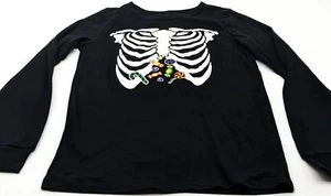 Kids Black Long Sleeve Skeleton Ribcage Candy Shirt L (12/14) Cotton/Polyester - Picture 1 of 4