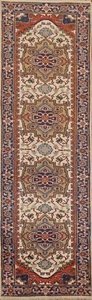 Ivory Geometric Heriz Serapi 10 ft. Runner Rug Wool Hand-knotted 10' 0" x 2' 7" - Picture 1 of 12