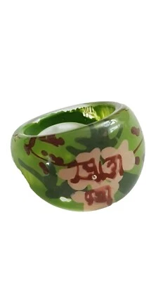 Anillo grueso cara flor cúpula burbuja lucite vintage verde K L 50-51 mm joyería Foto 1 de 3