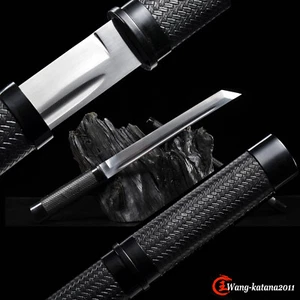 18" Black Sharp Short Sword Japanese Samurai Tanto Self-defence Knife 9260 Steel - Picture 1 of 13