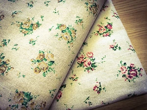 4. Red & 3. Yellow Roses Natural Cotton Linen Fabric. Price per 1/2 metre - Picture 1 of 10