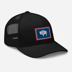 Wyoming State Flag Hat, Embroidered Structured Mesh Snapback Trucker Cap - Picture 1 of 13