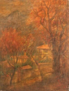 Quadro acquerello espressionista vintage paesaggio autunnale - Foto 1 di 17