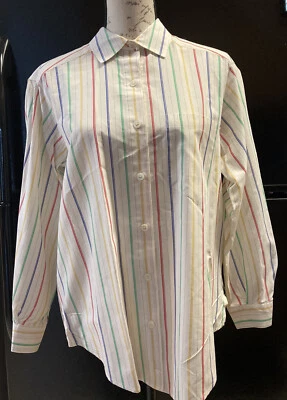 JOSEPHINE Petites Striped Oxford Button Up Long Sleeve Blouse Multicolor 12 - Image 1 of 4