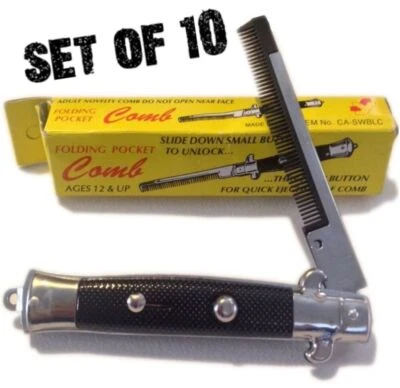 10 NOVO PENTE DE BOLSO FALSO DOBRÁVEL NOVIDADE FACA BRINQUEDO INTERRUPTOR LÂMINA PENTES - Imagem 1 de 4