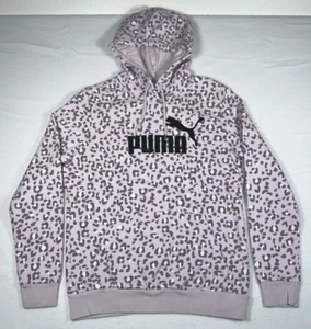 PUMA Womens Leopard Sweatshirt Graphic Print Logo Pullover Hoodie Purple Size M - Picture 1 of 22