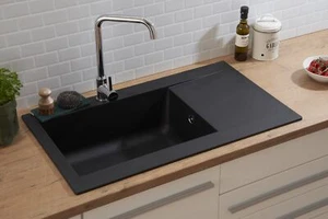 Einbauspüle Küchenspüle Spüle Granit Mineralite 86 x 50 Schwarz Respekta Denver - Bild 1 von 12