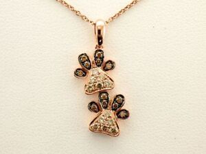 LeVian 14K Rose Gold Nude Chocolate Diamond .36 cts Dog Paw 18" Pendant Necklace