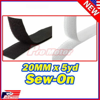 NON VELCRO BRAND 20MM Wide 5 Yard Lengths Black or White hook and loop closure Sew On Type Uncut