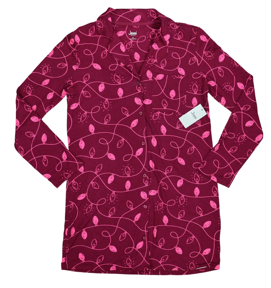 Jenni Sleepshirt Red Notched-Collar Rayon Blend Large