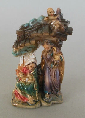 DEKOPROJEKT Heilige Familie mit Engel ca. 6,5 cm hoch Krippenblock Klosterarbeit