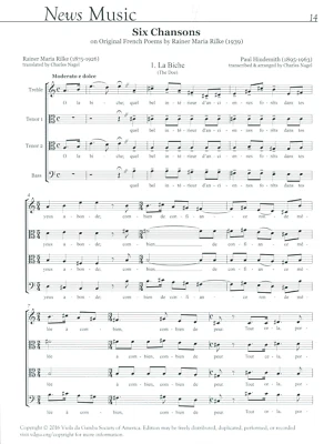 Partituras Six Chansons Viola Da Gamba Quartet 2016 Rilke Hindemith Pseume Foto 1 de 2
