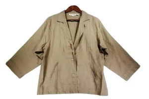 Daniel Caron Damen Khaki Leinen Einreiher Knopfleiste Blazer Jacke Gr. 8 - Bild 1 von 3