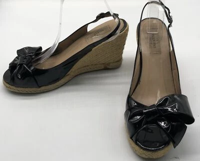 Valentino Negro Charol Punta abierta Alpargata Cuña con Lazo talla 40 Foto 1 de 4