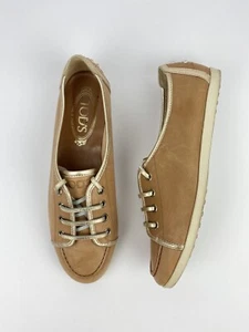 TOD’S Beige Leather Driving Shoes Sneaker Moccasins Italy Women’s Size 38 - Picture 1 of 10