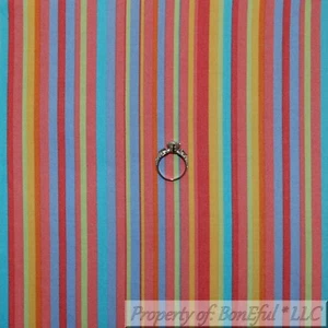 BonEful FABRIC FQ Cotton Quilt Rainbow Color Blue Pink Small Little STRIPE Girl - Picture 1 of 7