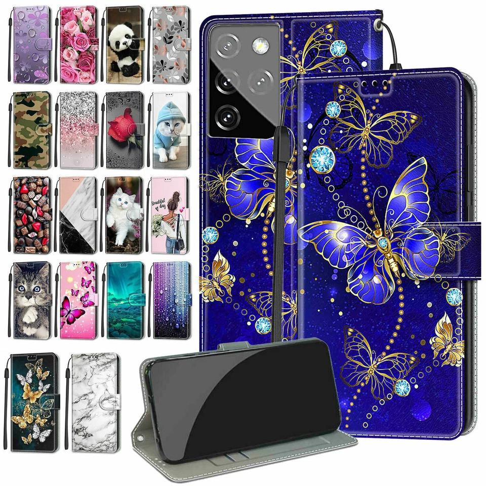 Sunset Panda Cat Flower Wallet Phone Case For Samsung S10 S9 S8 S7 A12 A14 A13 - Image 1 of 4