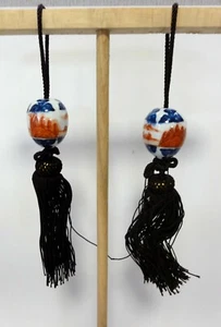 C#31 Paar Keramikgewicht für japanische hängende Rolle Vintage Fuchin/weiß & blau - Bild 1 von 8
