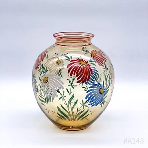 Retro Tischvase Vase aus Glas mit Blumendekor, Handbemalt Bunt | 20cm - Bild 1 von 12