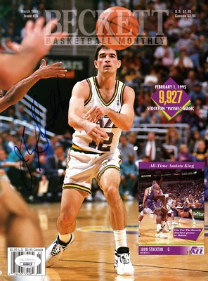 Подписанная Джоном Стоктоном обложка Utah Jazz NBA Beckett только - аутентификация JSA - Изображение 1 из 4