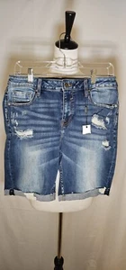VIGOSS Denim MARLEY Bermuda Size 31 SHORTS Jean DISTRESSED Fringe STRETCH Mid - Picture 1 of 5