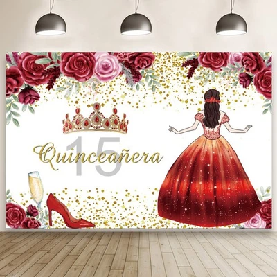 Quinceanera Princess Backdrop Sweet 15th Girls Birthday Party Photo Background - Image 1 of 4
