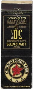 Vintage Matchbook Cover Mail-in Chicago Motor Club AAA Save Member 30% . - Picture 1 of 3