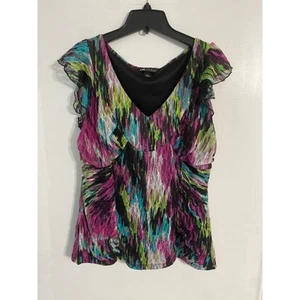 I.N. Studio top women’s L multicolor abstract print lace overlay y2k babydoll - Picture 1 of 5