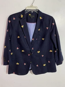 Talbots Blazer 10 Blue Linen Fruits Tropical Lemon Old Money Business Nautical - Picture 1 of 14