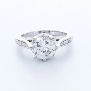 2.9 CTW NATURAL DIAMOND E/VS1 ROUND CUT 14K WHITE GOLD PRONG VINTAGE ACCENT RING - Picture 1 of 5