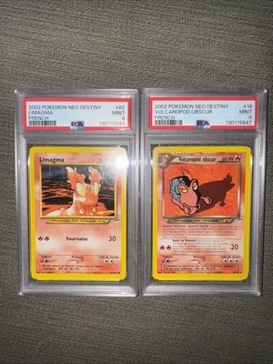 PSA 9 COMO NUEVO Limagma y Volcarópodo Oscuro FRANCÉS Pokemon Neo Destino SECUENCIAL Foto 1 de 4