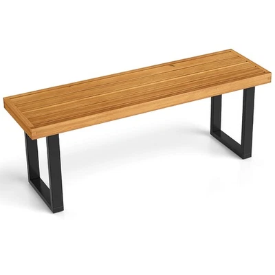 48" Acacia Wood Bench for 2 w/Metal Legs & Adjustable Foot Pads for Entryway - Image 1 of 4