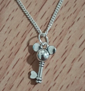Vtg 925 Sterling Silver 1.5 Chain 16" Necklace w/ Mickey Minnie Mouse Heart Key - Picture 1 of 7