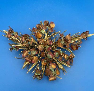 Bronze Copper Flower Sculpture Wall Decor Centerpiece Brutalist Mid Century - Image 1 of 4
