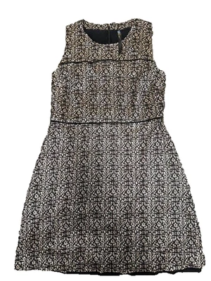 Vestido Andrew Marc Fit & Acampanado Mujer 12 Blanco Negro Floral Encaje Forrado Cremallera Trasera Foto 1 de 4