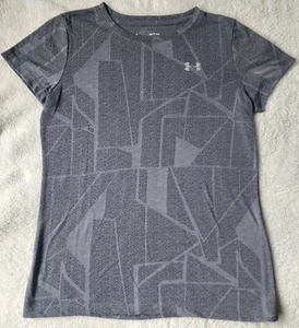 Under Armour Women's Size S T Shirt Short Sleeve Gray Geometric Polyester Crew - Picture 1 of 3