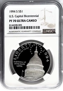 1994 S US Capitol Bicentennial Commemorative Proof Silver Dollar NGC PF70 - Picture 1 of 2