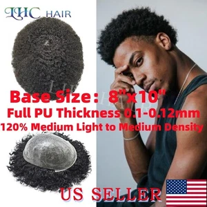 PU Afro Toupee For Black Men Human Hair Replacement System Injected Hairpiece - Picture 1 of 24