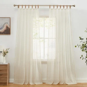 Lena Burlap Flax Linen Semi Sheer Privacy Light Filtering Transparent Window ... - Picture 1 of 8