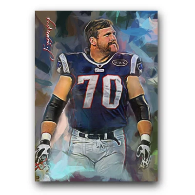 Tarjeta de arte limitada Logan Mankins 18/50 firmada por Edward Vela (patriotas de Nueva Inglaterra) Foto 1 de 2