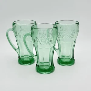 3 VINTAGE LIBBEY 14,5 OZ COCA COLA SCHWER GRÜN GLÄSER SODA BECHER - Bild 1 von 4