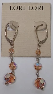 Lori Lori Swarovski Earrings Sterling Silver Lt 3 Brown Crystals Drop 2" J 93 - Picture 1 of 2
