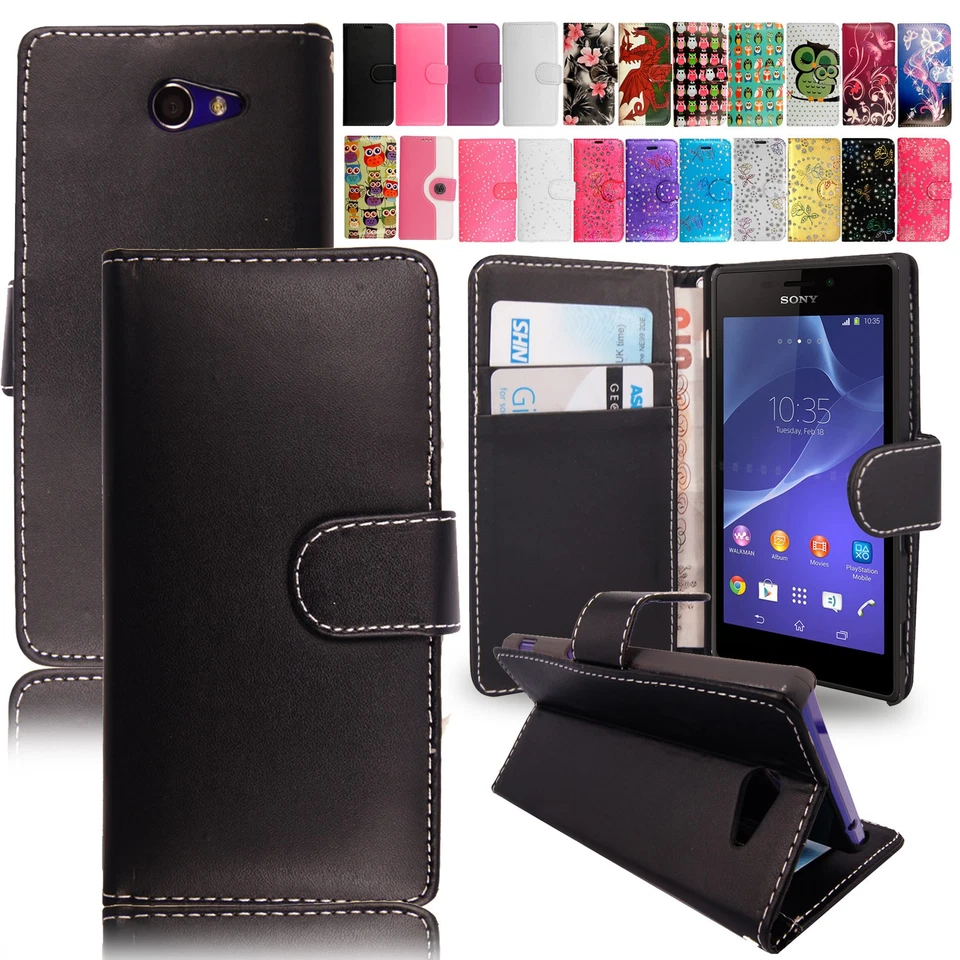 Leather Flip Case For Sony Xperia M2 M2 Aqua M4 Aqua M5 SP M35H Wallet Cover - Image 1 of 1