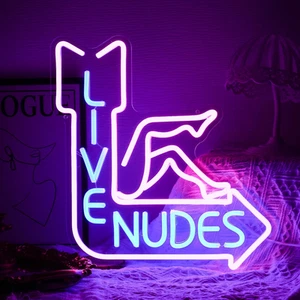 Letrero de neón Live Nudes - Letrero LED genial, rosa y azul, alimentado por USB regulable, Wall De - Imagen 1 de 7