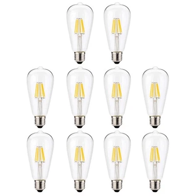 10 Pcs E27 Edison Bulbs LED Filament Clear Glass ST64 6W Bulb for Festoon Lights - image 1 of 4