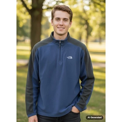 The North Face Mens TKA 100 Fleece Pullover Blue Gray Size M Half Zip Sweater - Image 1 of 4