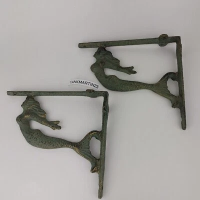 Set of 2~Rustic Mermaid Nautical Aged Iron Wall Shelf Support Brackets Ocean  - Image 1 of 4
