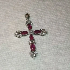 Natural Ruby Holy Cross 925 Sterling Silver Pendant, Fast Free Shipping - Picture 1 of 7