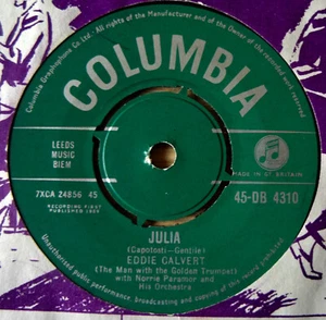 EDDIE CALVERT JULIA 7" SINGLE COLUMBIA (1959) NR MINT TRUMPET EASY POP UK - Picture 1 of 3